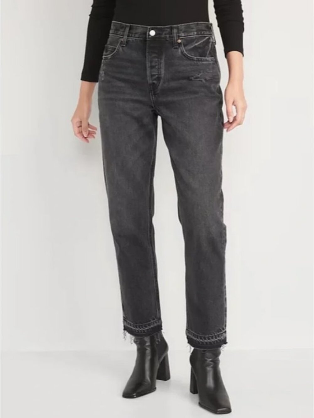 NWOT Old Navy High-Waisted Button-Fly Slouchy Taper Black-Wash Jeans 12